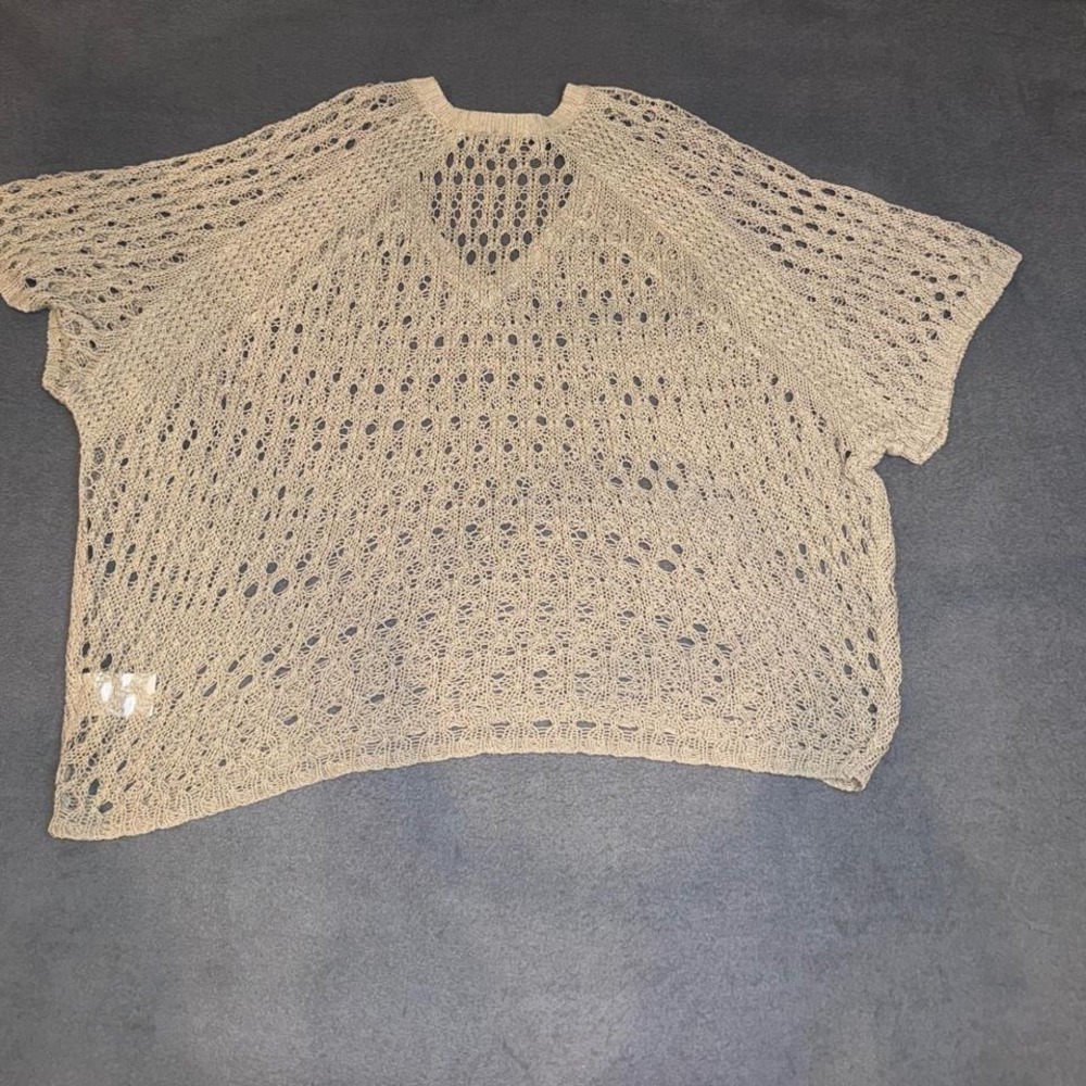 Velvet Tan Open Weave Crochet Knit‎ oversized Top M, cruise ready, preppy, boho